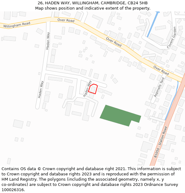 26, HADEN WAY, WILLINGHAM, CAMBRIDGE, CB24 5HB: Location map and indicative extent of plot