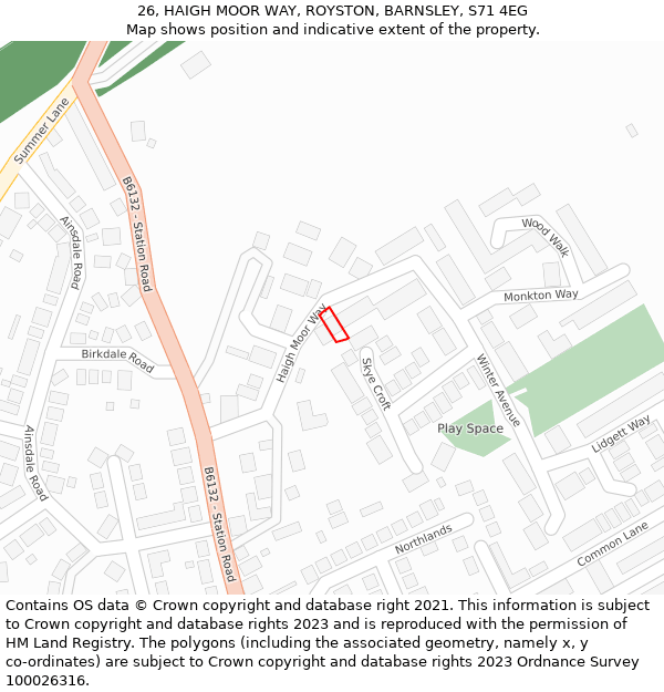26, HAIGH MOOR WAY, ROYSTON, BARNSLEY, S71 4EG: Location map and indicative extent of plot