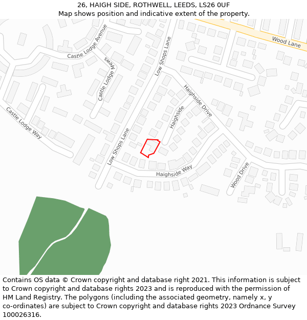 26, HAIGH SIDE, ROTHWELL, LEEDS, LS26 0UF: Location map and indicative extent of plot