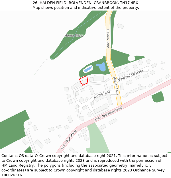 26, HALDEN FIELD, ROLVENDEN, CRANBROOK, TN17 4BX: Location map and indicative extent of plot