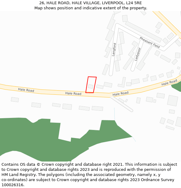 26, HALE ROAD, HALE VILLAGE, LIVERPOOL, L24 5RE: Location map and indicative extent of plot