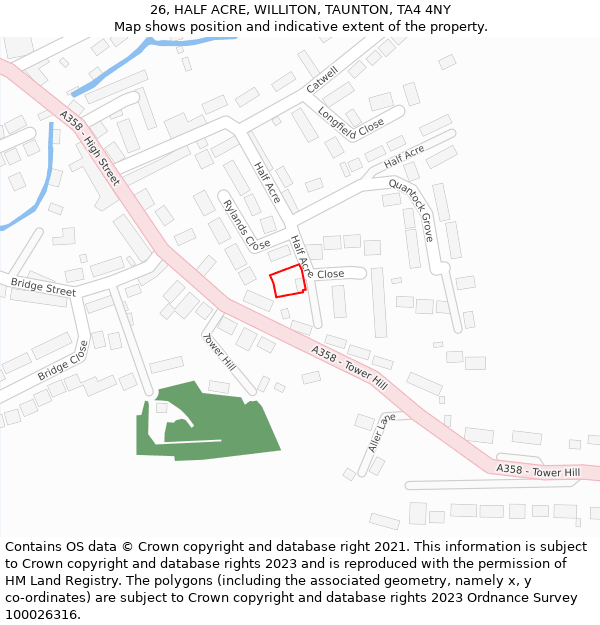 26, HALF ACRE, WILLITON, TAUNTON, TA4 4NY: Location map and indicative extent of plot