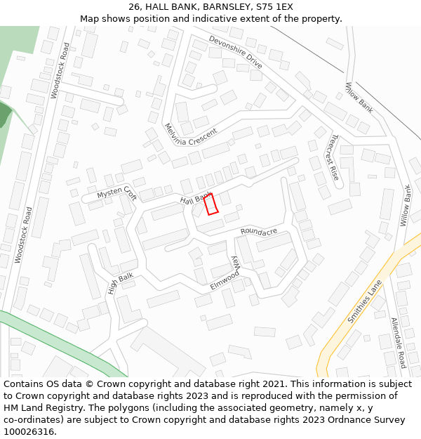 26, HALL BANK, BARNSLEY, S75 1EX: Location map and indicative extent of plot