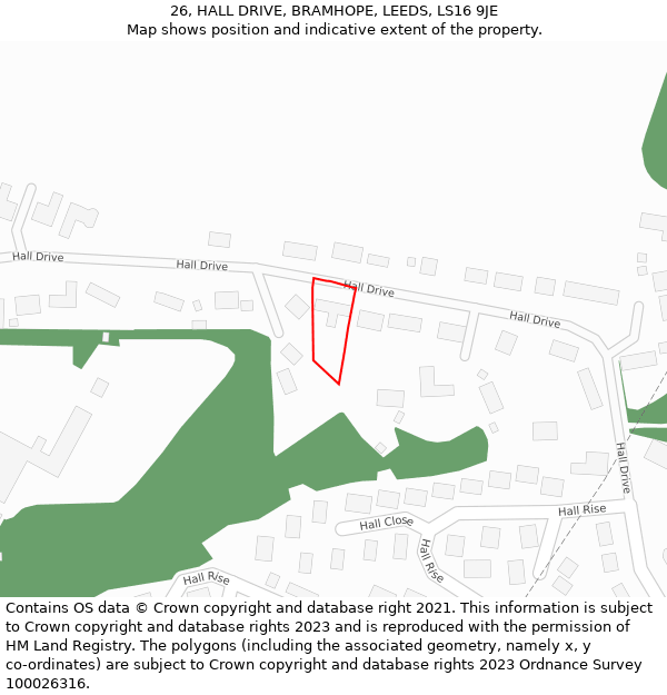 26, HALL DRIVE, BRAMHOPE, LEEDS, LS16 9JE: Location map and indicative extent of plot