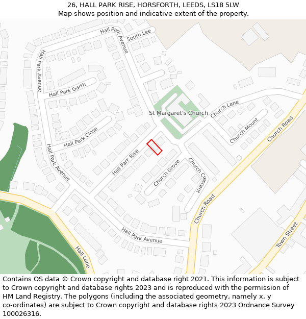 26, HALL PARK RISE, HORSFORTH, LEEDS, LS18 5LW: Location map and indicative extent of plot
