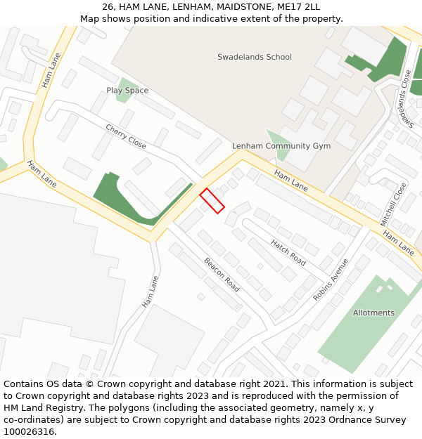 26, HAM LANE, LENHAM, MAIDSTONE, ME17 2LL: Location map and indicative extent of plot