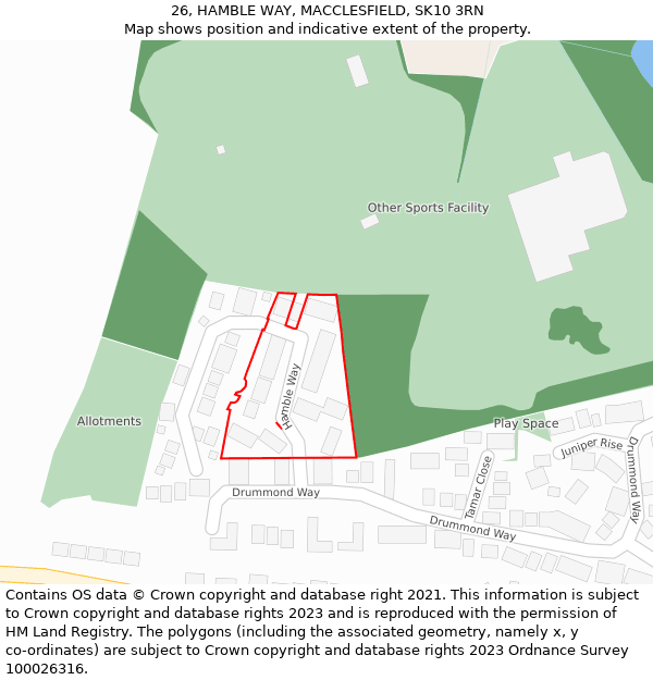 26, HAMBLE WAY, MACCLESFIELD, SK10 3RN: Location map and indicative extent of plot