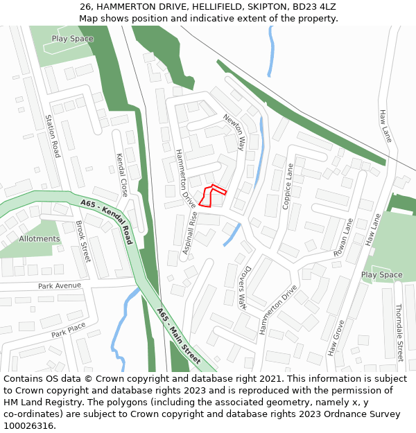 26, HAMMERTON DRIVE, HELLIFIELD, SKIPTON, BD23 4LZ: Location map and indicative extent of plot