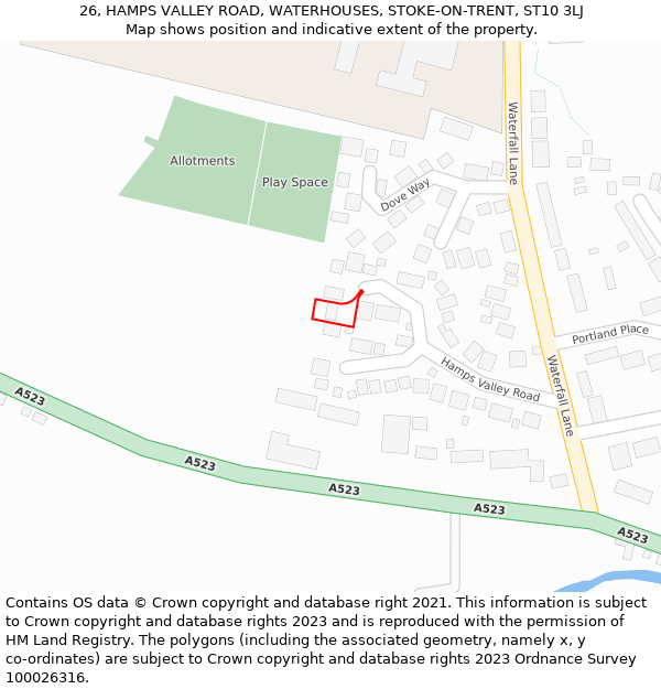 26, HAMPS VALLEY ROAD, WATERHOUSES, STOKE-ON-TRENT, ST10 3LJ: Location map and indicative extent of plot