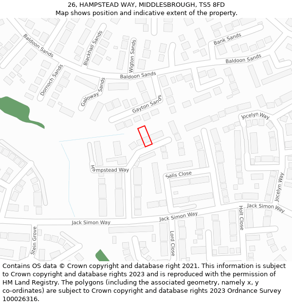 26, HAMPSTEAD WAY, MIDDLESBROUGH, TS5 8FD: Location map and indicative extent of plot