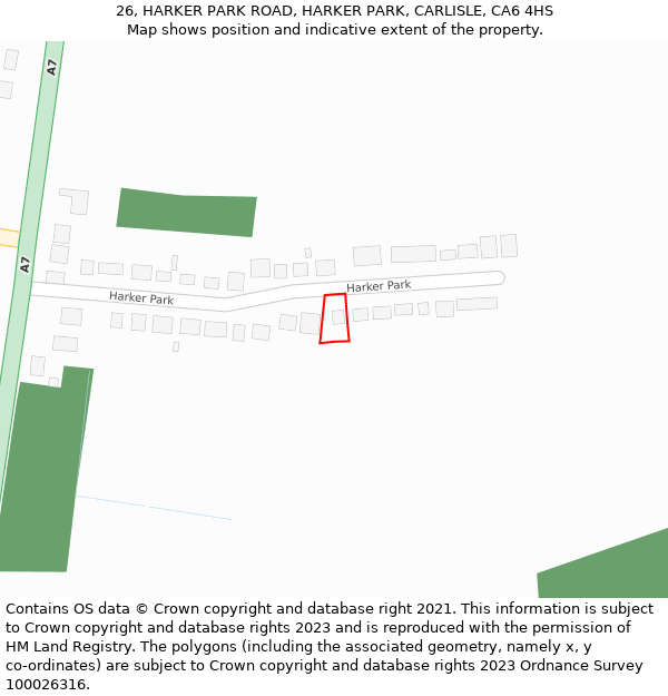 26, HARKER PARK ROAD, HARKER PARK, CARLISLE, CA6 4HS: Location map and indicative extent of plot