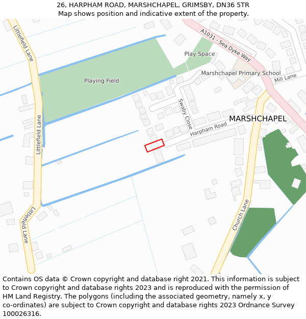 26, HARPHAM ROAD, MARSHCHAPEL, GRIMSBY, DN36 5TR: Location map and indicative extent of plot