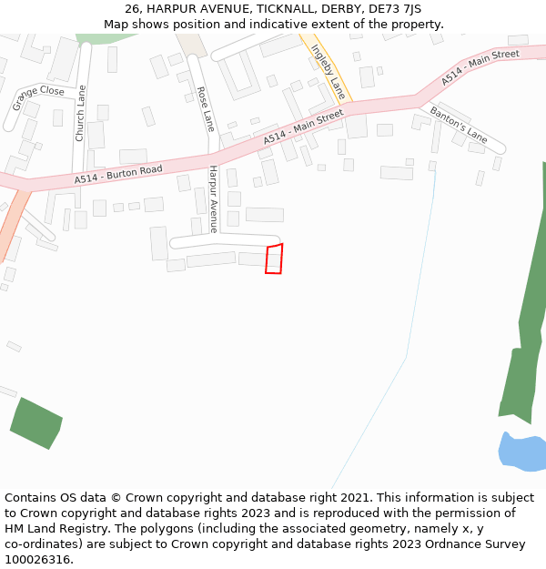 26, HARPUR AVENUE, TICKNALL, DERBY, DE73 7JS: Location map and indicative extent of plot