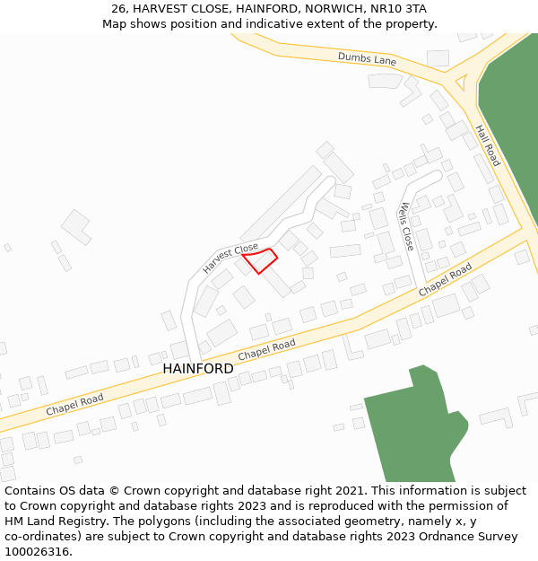 26, HARVEST CLOSE, HAINFORD, NORWICH, NR10 3TA: Location map and indicative extent of plot