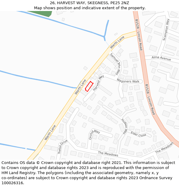 26, HARVEST WAY, SKEGNESS, PE25 2NZ: Location map and indicative extent of plot