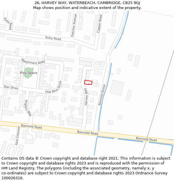 26, HARVEY WAY, WATERBEACH, CAMBRIDGE, CB25 9GJ: Location map and indicative extent of plot