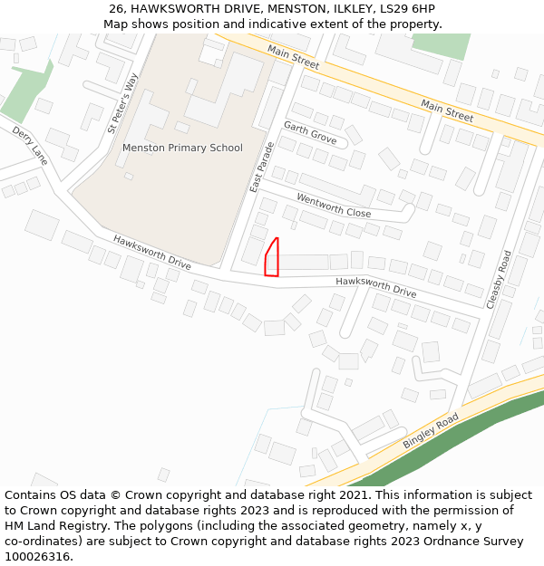 26, HAWKSWORTH DRIVE, MENSTON, ILKLEY, LS29 6HP: Location map and indicative extent of plot