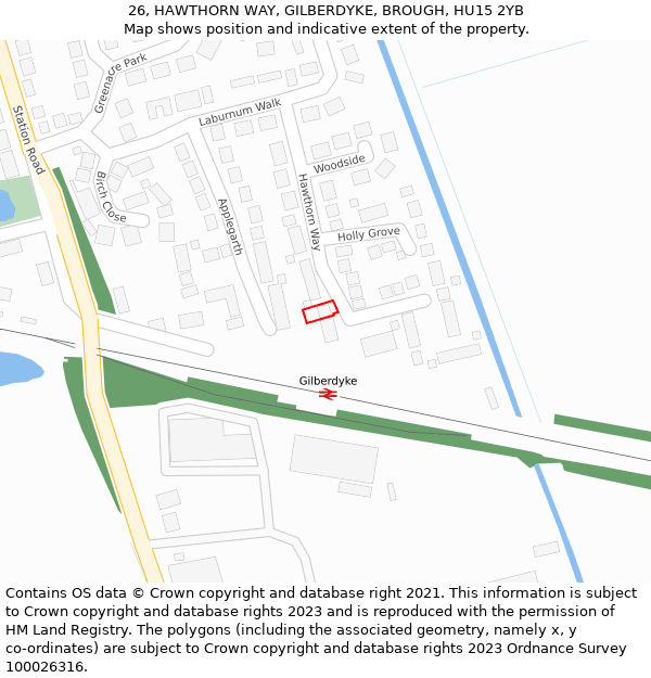 26, HAWTHORN WAY, GILBERDYKE, BROUGH, HU15 2YB: Location map and indicative extent of plot