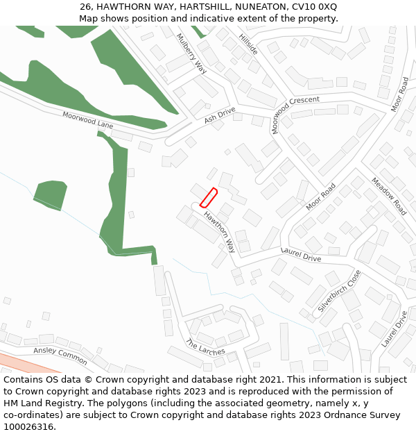 26, HAWTHORN WAY, HARTSHILL, NUNEATON, CV10 0XQ: Location map and indicative extent of plot