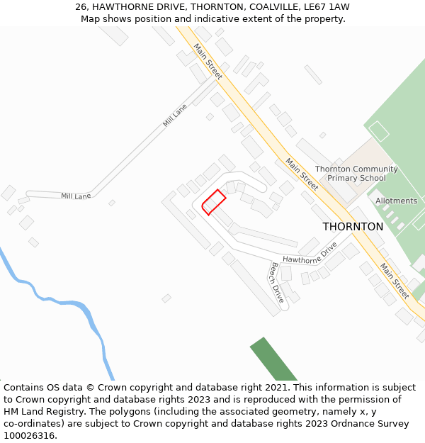 26, HAWTHORNE DRIVE, THORNTON, COALVILLE, LE67 1AW: Location map and indicative extent of plot