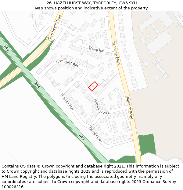 26, HAZELHURST WAY, TARPORLEY, CW6 9YH: Location map and indicative extent of plot