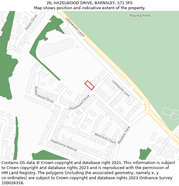 26, HAZELWOOD DRIVE, BARNSLEY, S71 5FS: Location map and indicative extent of plot