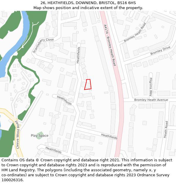 26, HEATHFIELDS, DOWNEND, BRISTOL, BS16 6HS: Location map and indicative extent of plot