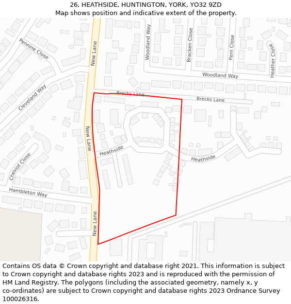 26, HEATHSIDE, HUNTINGTON, YORK, YO32 9ZD: Location map and indicative extent of plot