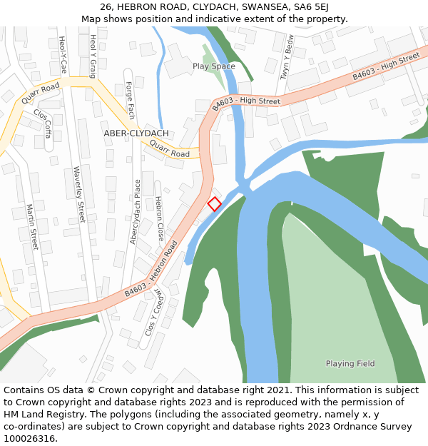 26, HEBRON ROAD, CLYDACH, SWANSEA, SA6 5EJ: Location map and indicative extent of plot