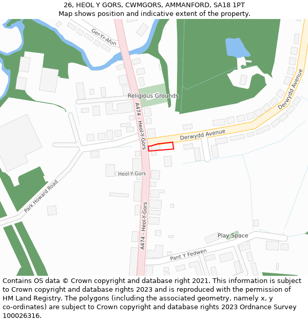 26, HEOL Y GORS, CWMGORS, AMMANFORD, SA18 1PT: Location map and indicative extent of plot