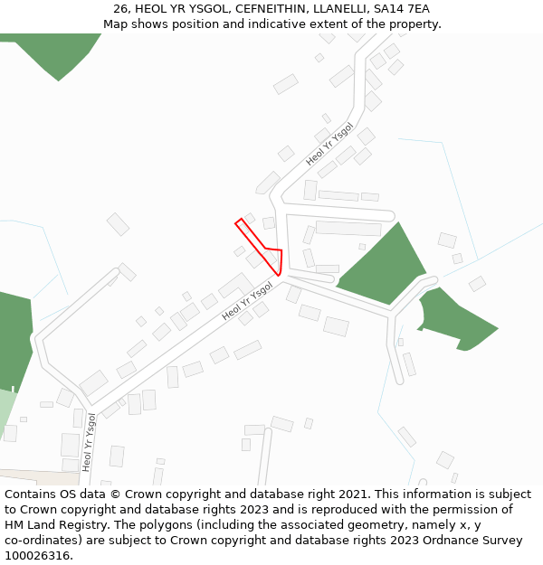 26, HEOL YR YSGOL, CEFNEITHIN, LLANELLI, SA14 7EA: Location map and indicative extent of plot