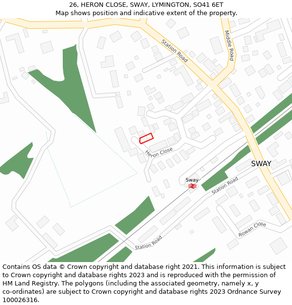 26, HERON CLOSE, SWAY, LYMINGTON, SO41 6ET: Location map and indicative extent of plot