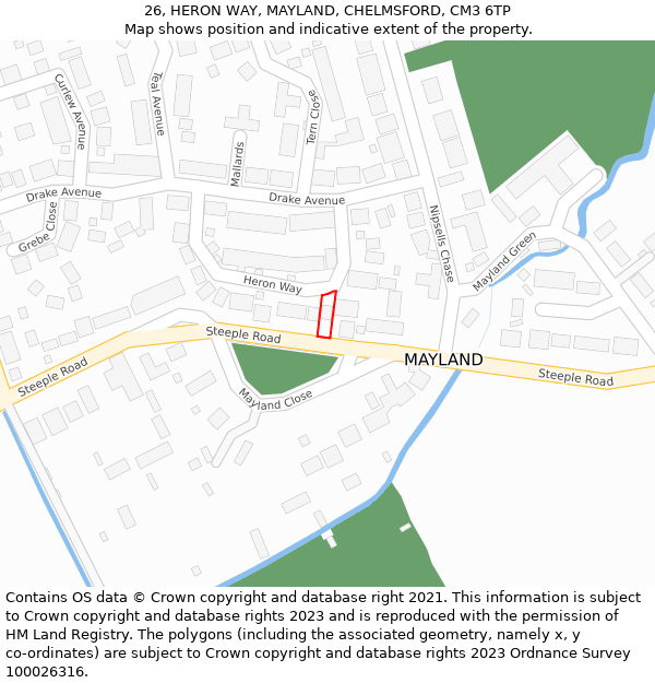 26, HERON WAY, MAYLAND, CHELMSFORD, CM3 6TP: Location map and indicative extent of plot