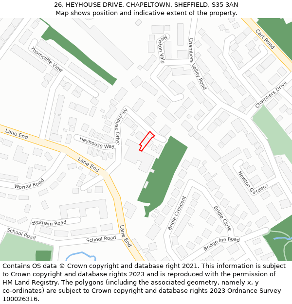 26, HEYHOUSE DRIVE, CHAPELTOWN, SHEFFIELD, S35 3AN: Location map and indicative extent of plot
