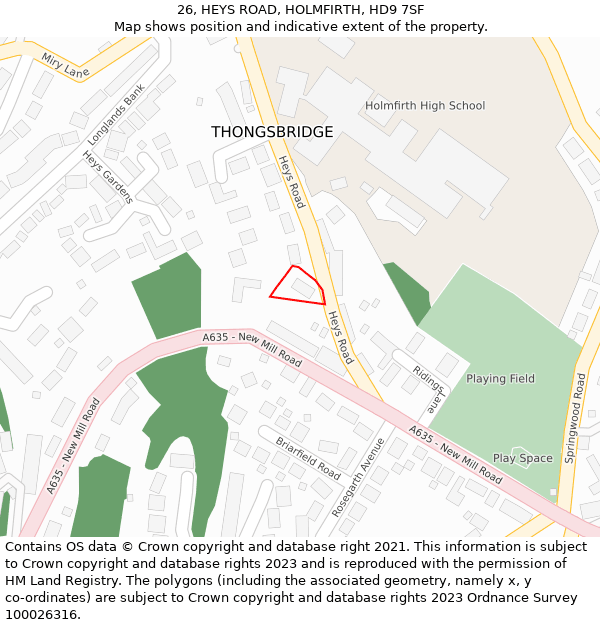 26, HEYS ROAD, HOLMFIRTH, HD9 7SF: Location map and indicative extent of plot