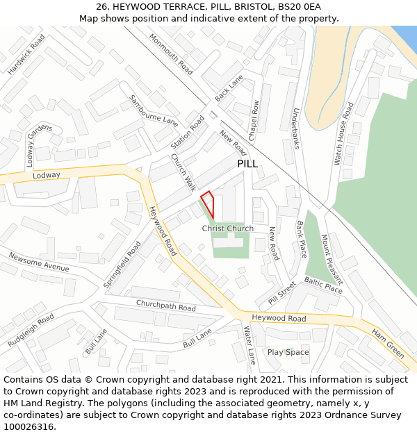 26, HEYWOOD TERRACE, PILL, BRISTOL, BS20 0EA: Location map and indicative extent of plot