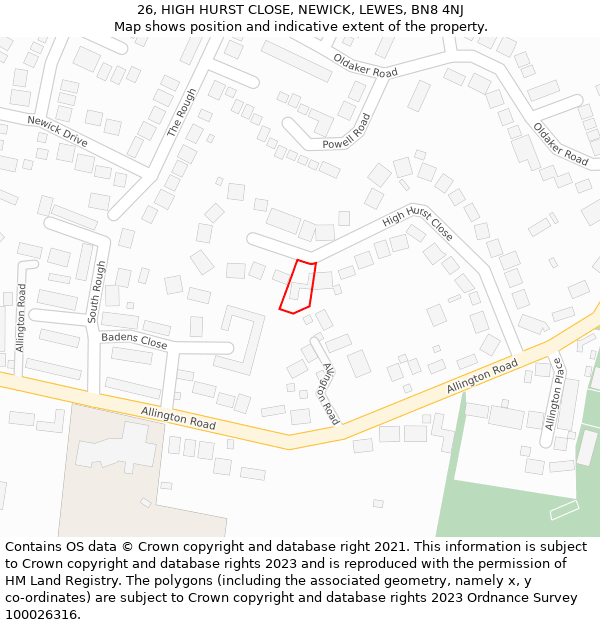 26, HIGH HURST CLOSE, NEWICK, LEWES, BN8 4NJ: Location map and indicative extent of plot