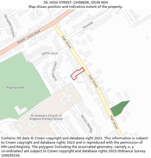 26, HIGH STREET, CHINNOR, OX39 4DH: Location map and indicative extent of plot