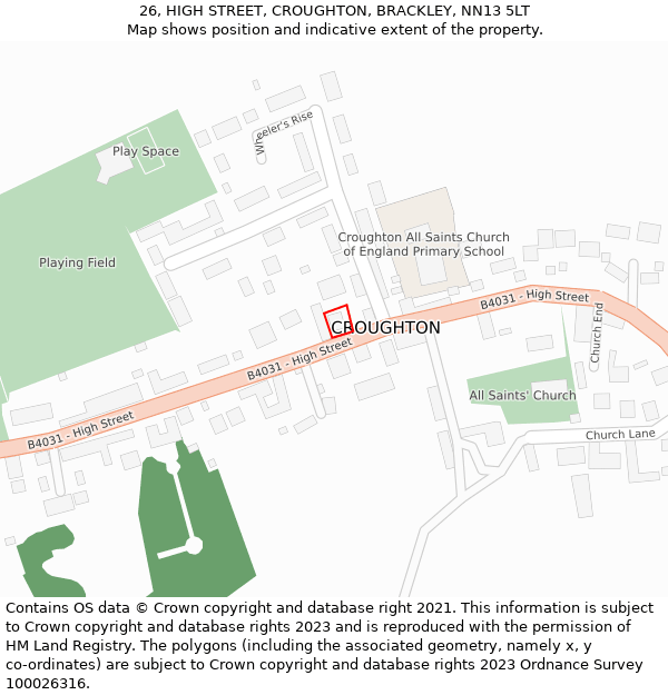 26, HIGH STREET, CROUGHTON, BRACKLEY, NN13 5LT: Location map and indicative extent of plot