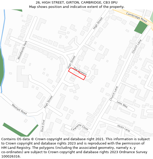 26, HIGH STREET, GIRTON, CAMBRIDGE, CB3 0PU: Location map and indicative extent of plot