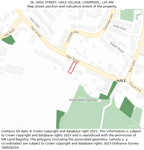 26, HIGH STREET, HALE VILLAGE, LIVERPOOL, L24 4AF: Location map and indicative extent of plot