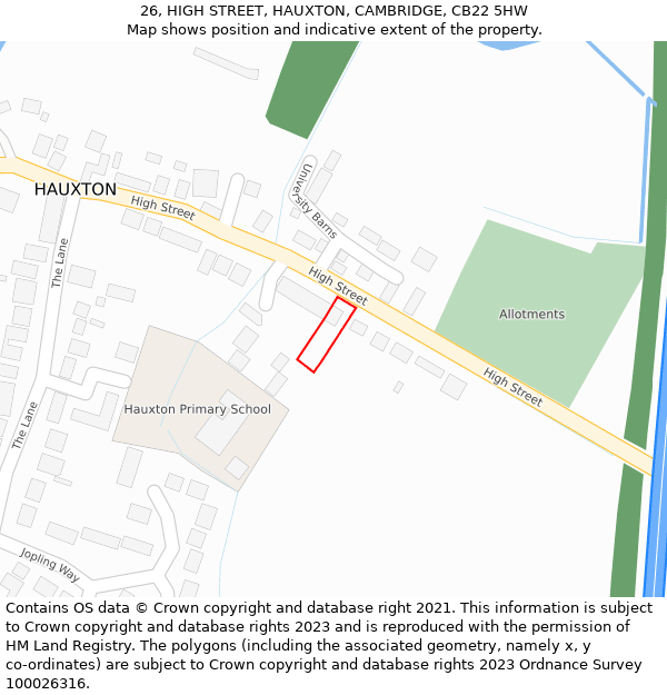 26, HIGH STREET, HAUXTON, CAMBRIDGE, CB22 5HW: Location map and indicative extent of plot