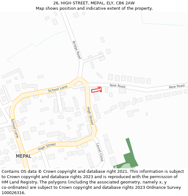 26, HIGH STREET, MEPAL, ELY, CB6 2AW: Location map and indicative extent of plot