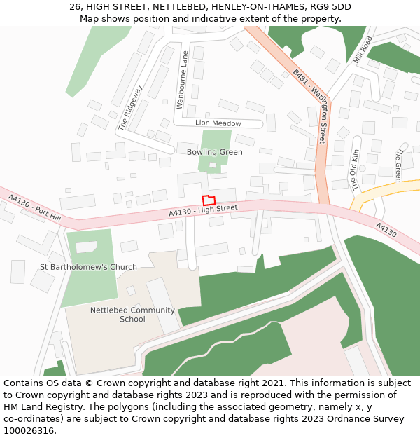 26, HIGH STREET, NETTLEBED, HENLEY-ON-THAMES, RG9 5DD: Location map and indicative extent of plot