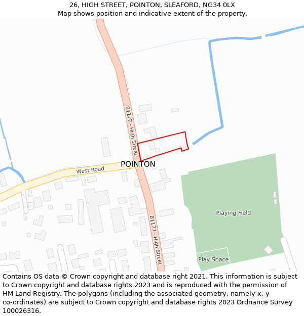 26, HIGH STREET, POINTON, SLEAFORD, NG34 0LX: Location map and indicative extent of plot
