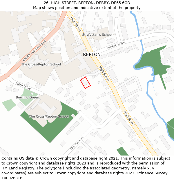 26, HIGH STREET, REPTON, DERBY, DE65 6GD: Location map and indicative extent of plot