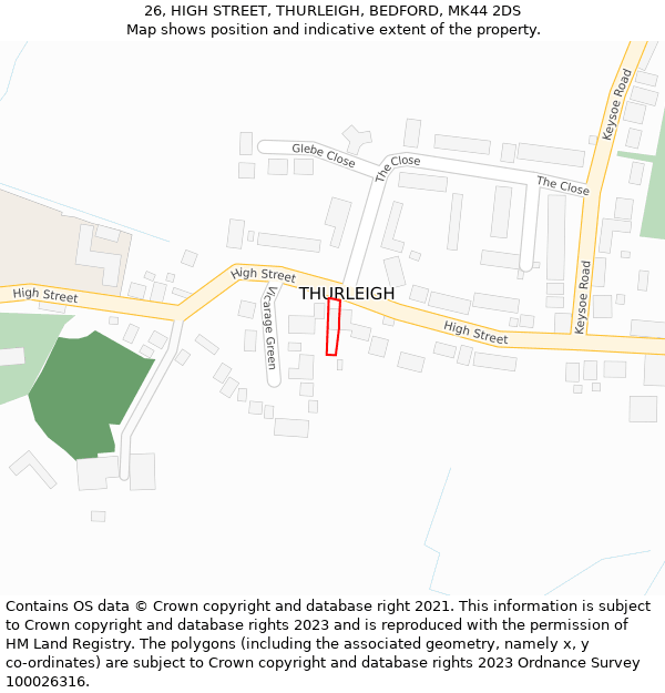 26, HIGH STREET, THURLEIGH, BEDFORD, MK44 2DS: Location map and indicative extent of plot