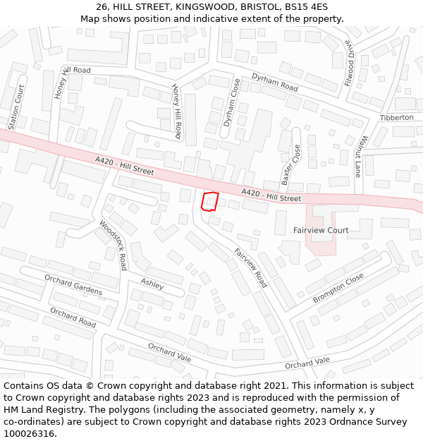 26, HILL STREET, KINGSWOOD, BRISTOL, BS15 4ES: Location map and indicative extent of plot