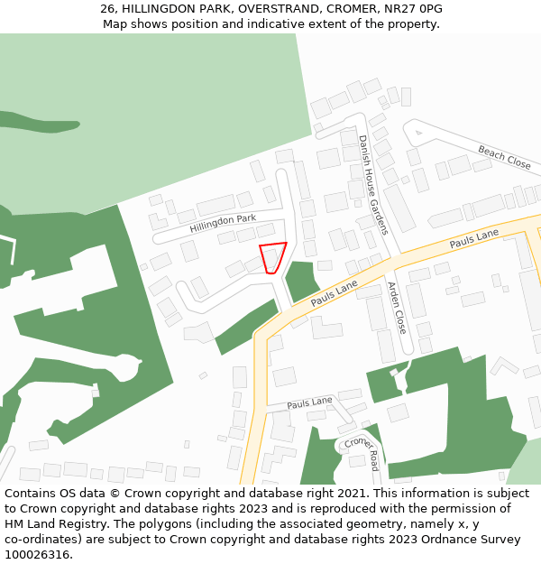 26, HILLINGDON PARK, OVERSTRAND, CROMER, NR27 0PG: Location map and indicative extent of plot