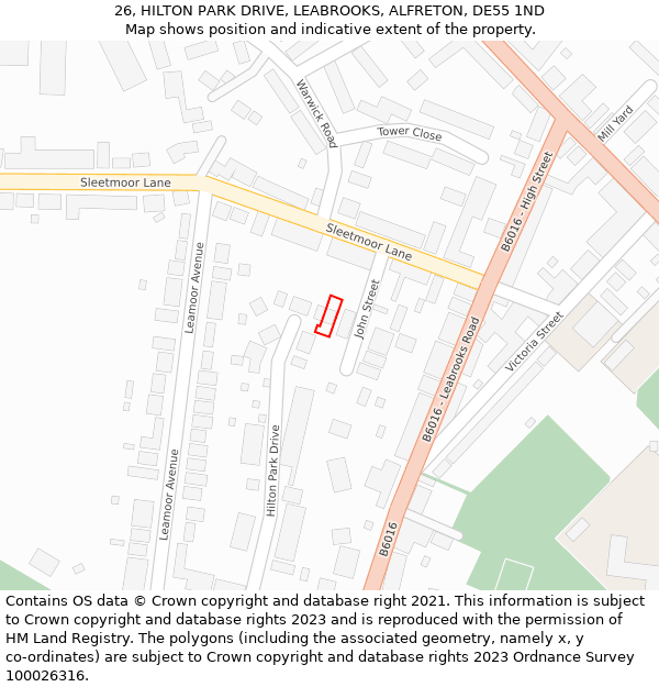 26, HILTON PARK DRIVE, LEABROOKS, ALFRETON, DE55 1ND: Location map and indicative extent of plot